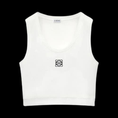 LOEWE Cropped Cotton Anagram Tank Top White/Navy Blue