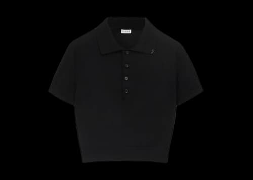 LOEWE Cropped Silk Polo Sweater Black