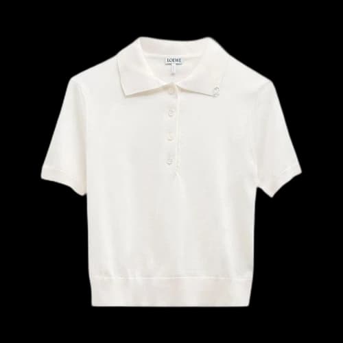 LOEWE Cropped Silk Polo Sweater White