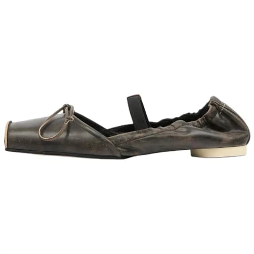 MM6 Maison Margiela Leather Flat Mary Jane Shoes 1CM Women's Dark Brown