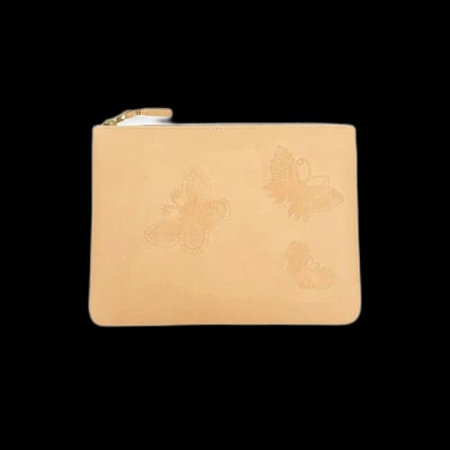 Comme des Garçons Leather Butterfly Embossed Pouch Wallet 'Beige'