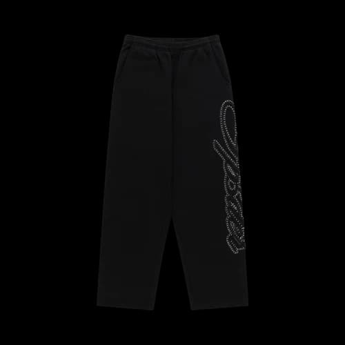 Sp5der Rhinestone Script Wide Leg Sweatpant 'Black'