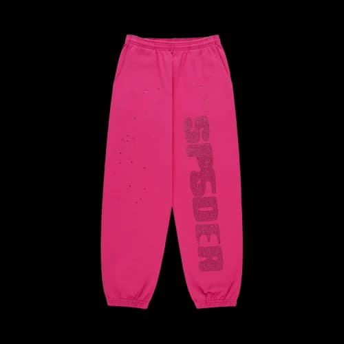 Sp5der Rhinestone Silk Sweatpant Pink