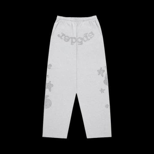 Sp5der Rhinestone Beluga V2 Wide Leg Sweatpant Heather Grey