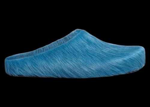 Marni Long Hair Calfskin Fussbett Sabot Mule Mineral Blue