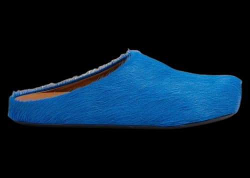 Marni Long Hair Calfskin Fussbett Sabot Mule Mazarine Blue