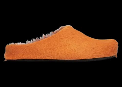 Marni Long Hair Calfskin Fussbett Sabot Mule Pumpkin