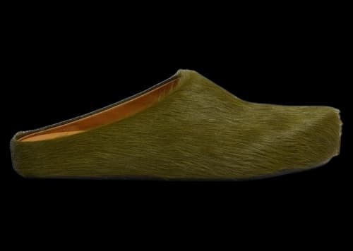 Marni Long Hair Calfskin Fussbett Sabot Mule Deep Sage