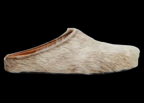 Marni Long Hair Calfskin Fussbett Sabot Mule White Beige