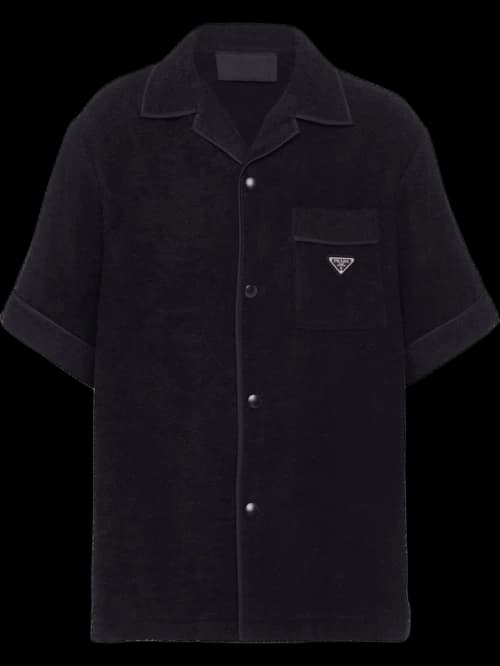 Prada Cotton Towel Bowling Shirt Black