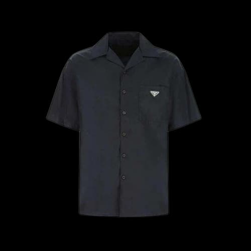 Prada Logo Plaque Buttoned-Up Shirt Blue