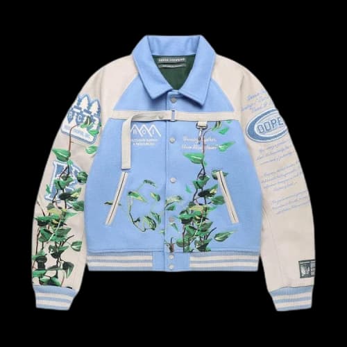 Reese Cooper Embroidered Vines Varsity Jacket 'Sky Blue'