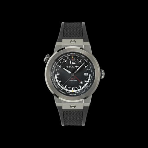 Ferragamo F-80 GMT Worldtime Silicone Watch 'Gun'