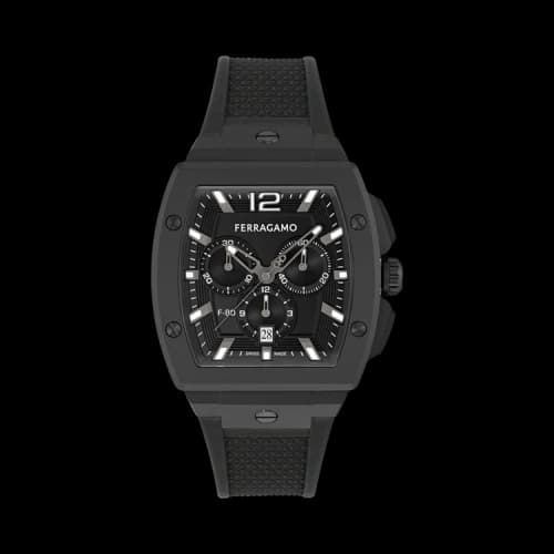Ferragamo F-80 Tonneau Chrono Silicone Watch 'Black'