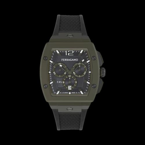 Ferragamo F-80 Tonneau Chrono Silicone Watch 'Green'