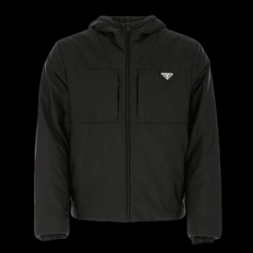Prada Logo Plaque Hooded Jacket Black