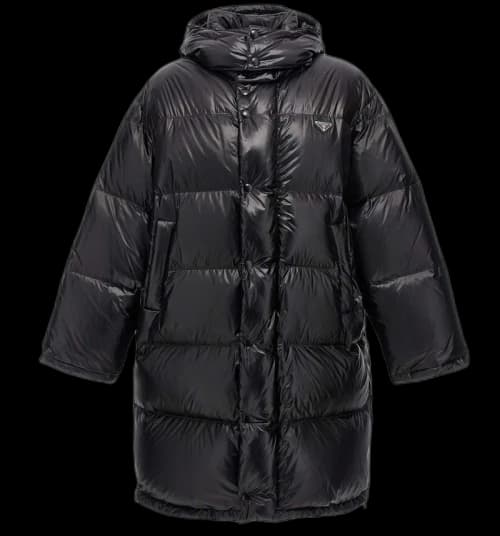 Prada Padded Logo-Plaque Detail Coat Black