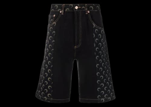 Marine Serre Crescent Moon Panelled Denim Shorts Black