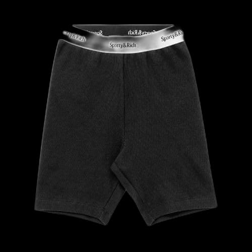 Sporty & Rich Serif Logo Ribbed Biker Short 'Black'