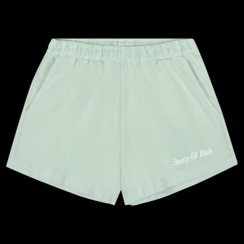 Sporty & Rich Italic Logo Embroidered Disco Shorts 'Jade/White'