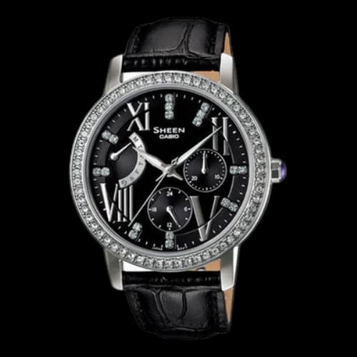 CASIO Sheen Series Stainless Steel Case Dial 50m Waterproof Quartz Movement Watch Black Analog
