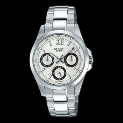 CASIO Waterproof SHEEN Sapphire Crystal Stainless Steel Strap Silver Analog