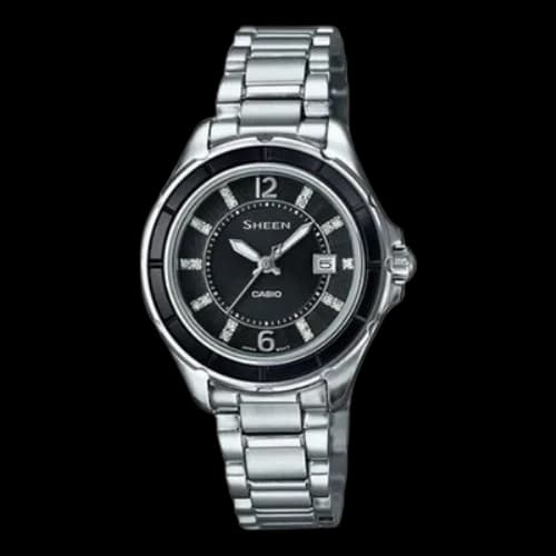 CASIO Sheen Series Quartz Movement Black Dial Stainless Steel Strap Watch Analog