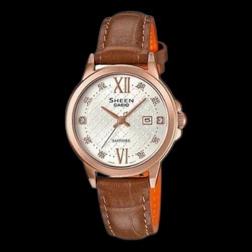 CASIO SHEEN Sapphire Crystal Quartz Waterproof Rose Gold Analog