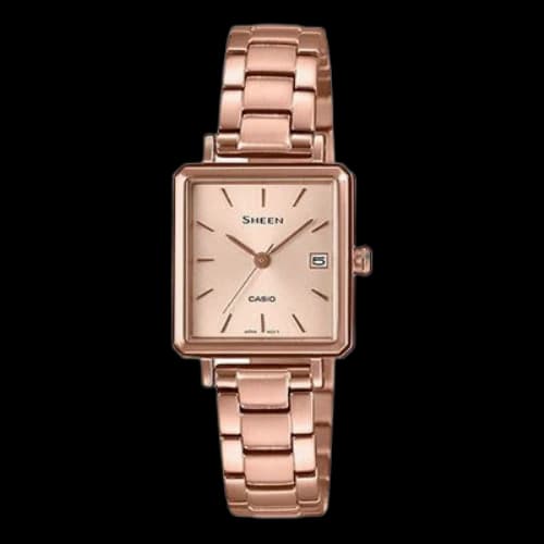 CASIO Quartz Waterproof Sapphire Crystal Stainless Steel Strap SHEEN Rose Gold Analog