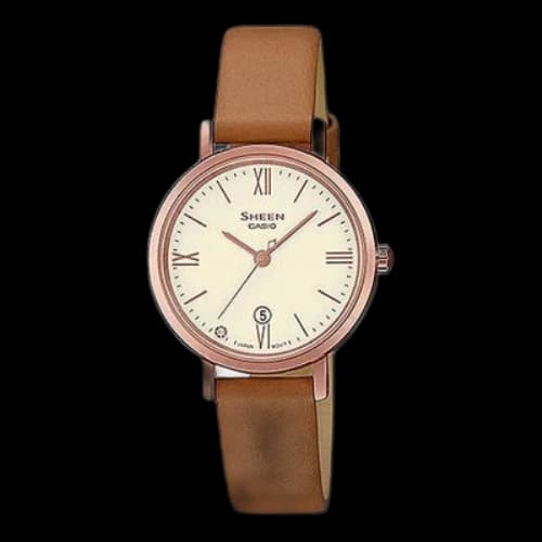 CASIO SHEEN Waterproof Quartz Sapphire Crystal Brown Analog