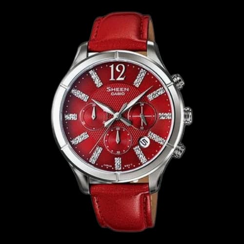 CASIO Large Leather Element Business Red Analog