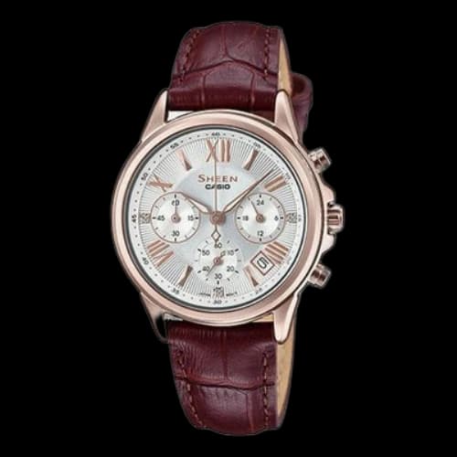 CASIO Waterproof SHEEN Sapphire Crystal Dark Red Analog