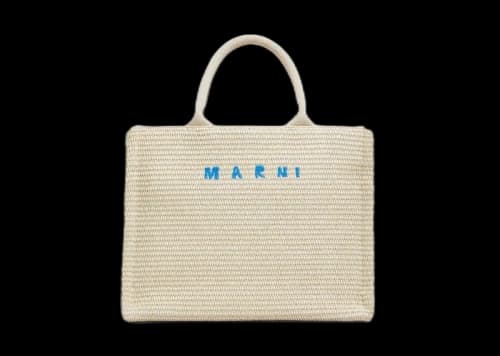 Marni Borsa Tote Piccola In Tessuto Effetto Rafia Bianca