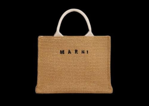 Marni Borsa Tote Piccola In Tessuto Effetto Rafia Naturale
