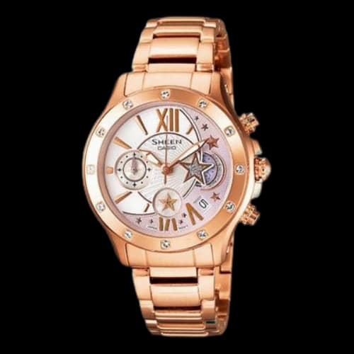 CASIO Quartz Waterproof SHEEN Stainless Steel Strap Gold Analog