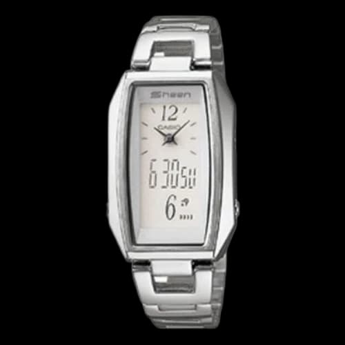 CASIO Waterproof SHEEN Stainless Steel Strap White Digital