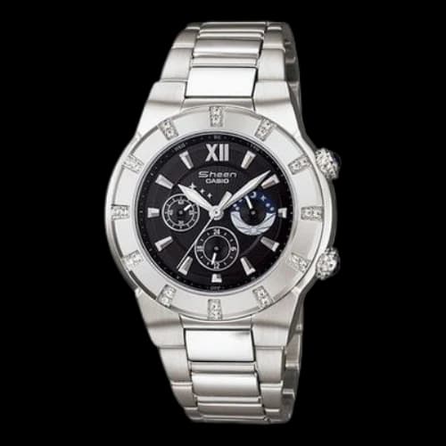 CASIO SHEEN Waterproof Sapphire Crystal Solar Powered Stainless Steel Strap Silver Analog