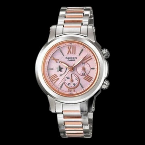 CASIO Waterproof SHEEN Sapphire Crystal Solar Powered Stainless Steel Strap GoldPink Analog
