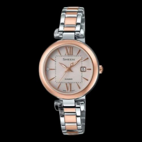 CASIO Waterproof SHEEN Sapphire Crystal Solar Powered Rose Gold Analog