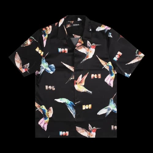 Nahmias Silk Hummingbird Short-Sleeve Shirt 'Black'