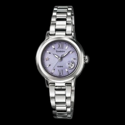 CASIO Waterproof SHEEN Sapphire Crystal Solar Powered Stainless Steel Strap Purple Analog