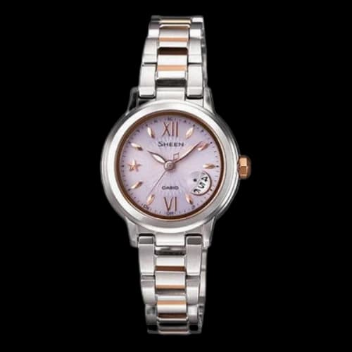 CASIO Waterproof SHEEN Sapphire Crystal Solar Powered Stainless Steel Strap Pink Analog