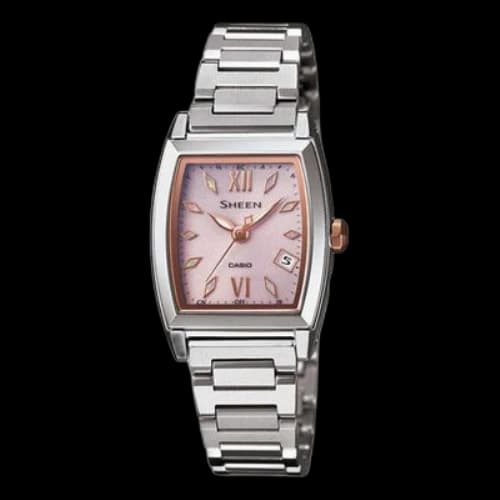 CASIO Waterproof SHEEN Sapphire Crystal Solar Powered Stainless Steel Strap GoldPink Analog