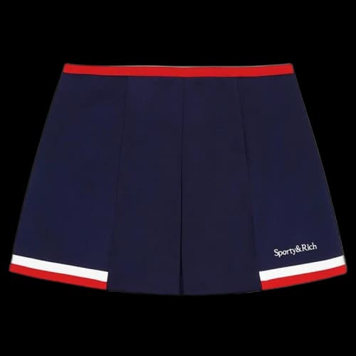 Sporty & Rich Serif Logo Mila Pleated Skirt 'Navy'