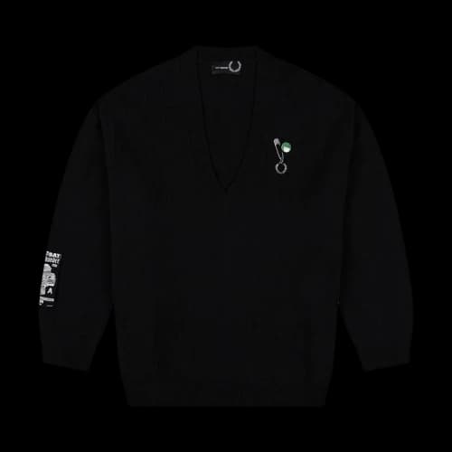 Fred Perry x Raf Simons Oversized V-Neck Patch Jumper 'Black'