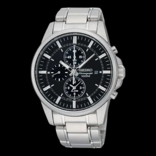 SEIKO Quartz Business Casual Sports Black Dial Silver Strap Watch
