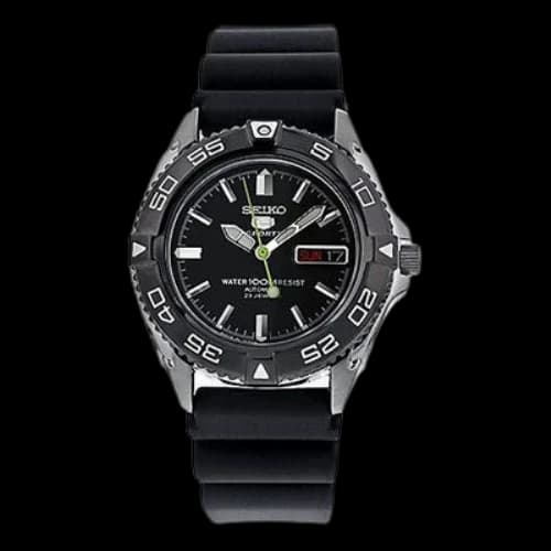 SEIKO No. 5 Rubber Strap Mechanical Watch Black
