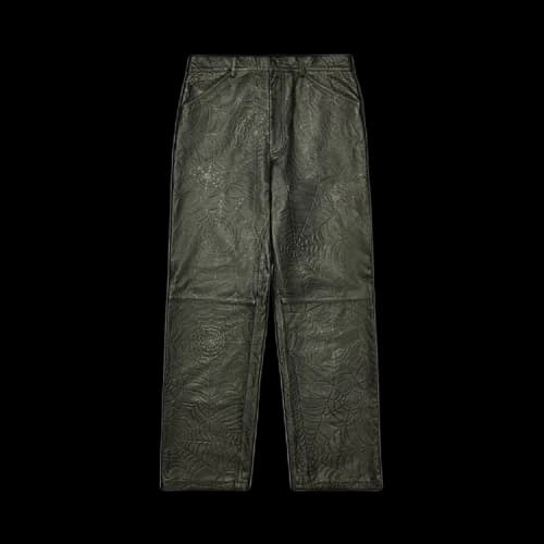 Sp5der Debossed Web Leather Pant 'Black'