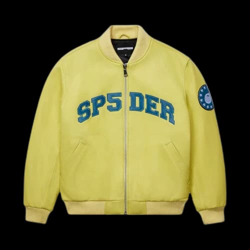 Sp5der Leather Logo Bomber Jacket 'Yellow'