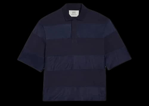Ami Paris x Antoine Dupont satin-stripe Polo Navy